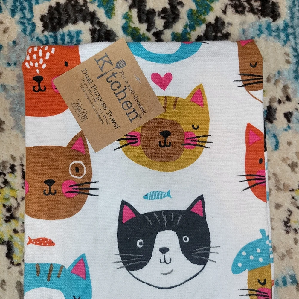 Kitchen Cat Printed Towel & Matching‎ Oven Mit NEW